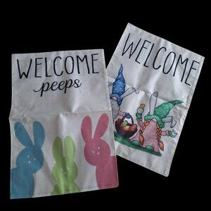 Welcome Peeps Easter Garden Flags Outdoor Yard Decor 2 Pack Vibrant Bunny Gnome